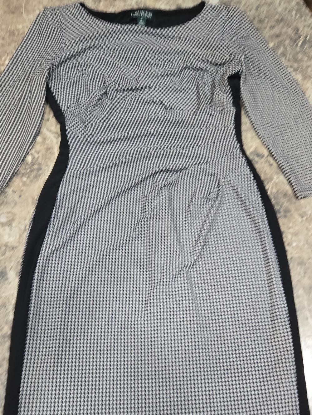 Lauren Ralph Lauren Black and White Long Sleeve Houndstooth Sheath Dress